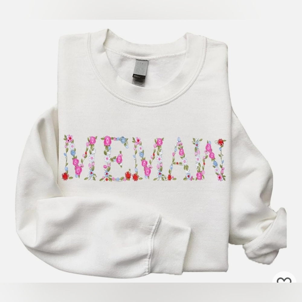 Floral Graphic Memaw White Sweatshirt